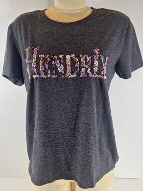 Lucky Brand Women's Soft Gray Embroidered Hendrix Floral Shirt L Concert Music